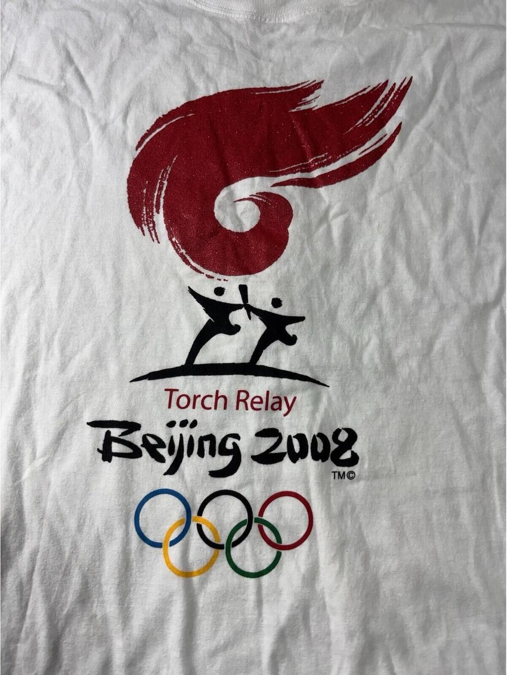2008 Beijing Olympics Torch Relay T Shirt White Short Sleeve Adult Size L - Picture 9 of 15